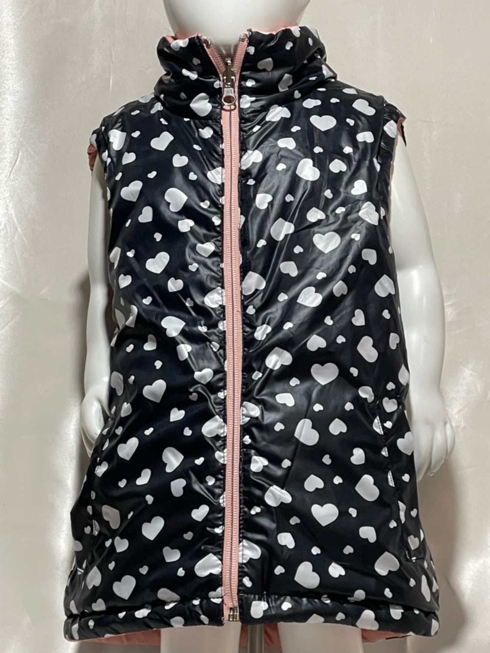 Pink Platinum Girls Reservable Puffer Vest /Polyester Shell Pink/Black -White